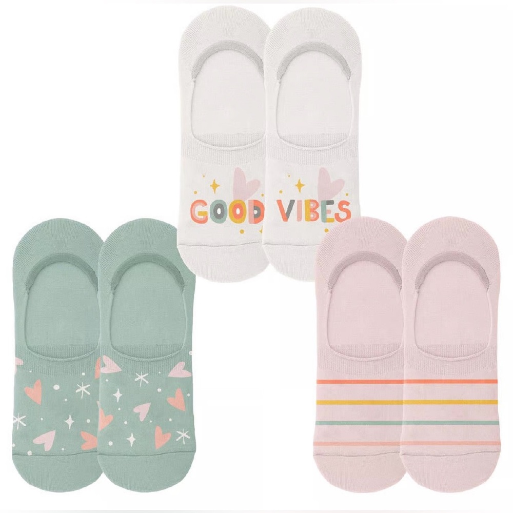 Karma Good Vibes No-Show Socks - Pink, Orange, Green